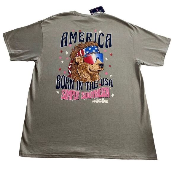 SIMPLY SOUTHERN WOMEN’S XLARGE “AMERICA BORN IN THE USA”  Short Sleeve Tshirt - Picture 1 of 11